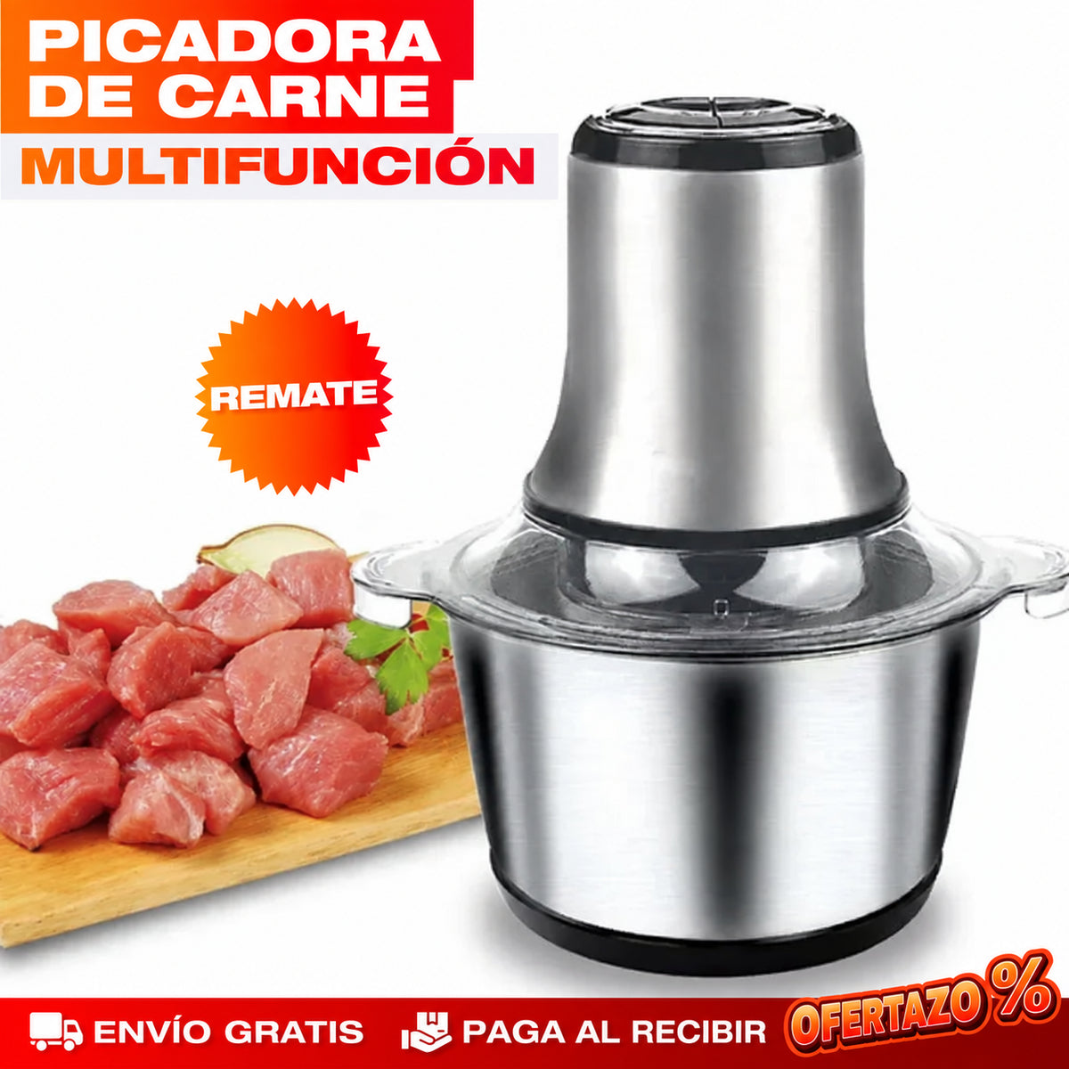 Molino Picador Eléctrico Acero Inoxidable 2 Litros – Pica y Muele en Segundos Sin Esfuerzo