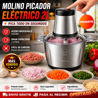 Molino Picador Eléctrico Acero Inoxidable 2 Litros – Pica y Muele en Segundos Sin Esfuerzo